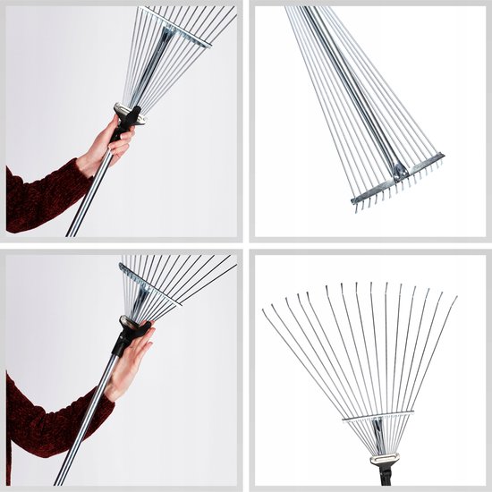 KADAX Hark voor bladeren en gras, verstelbare draadhark, hark met brede kop, grashark van metaal, bladhark met lange steel, tuinhark, bladhark, hark (15 tanden) van Merkloos	 — afbeelding 3