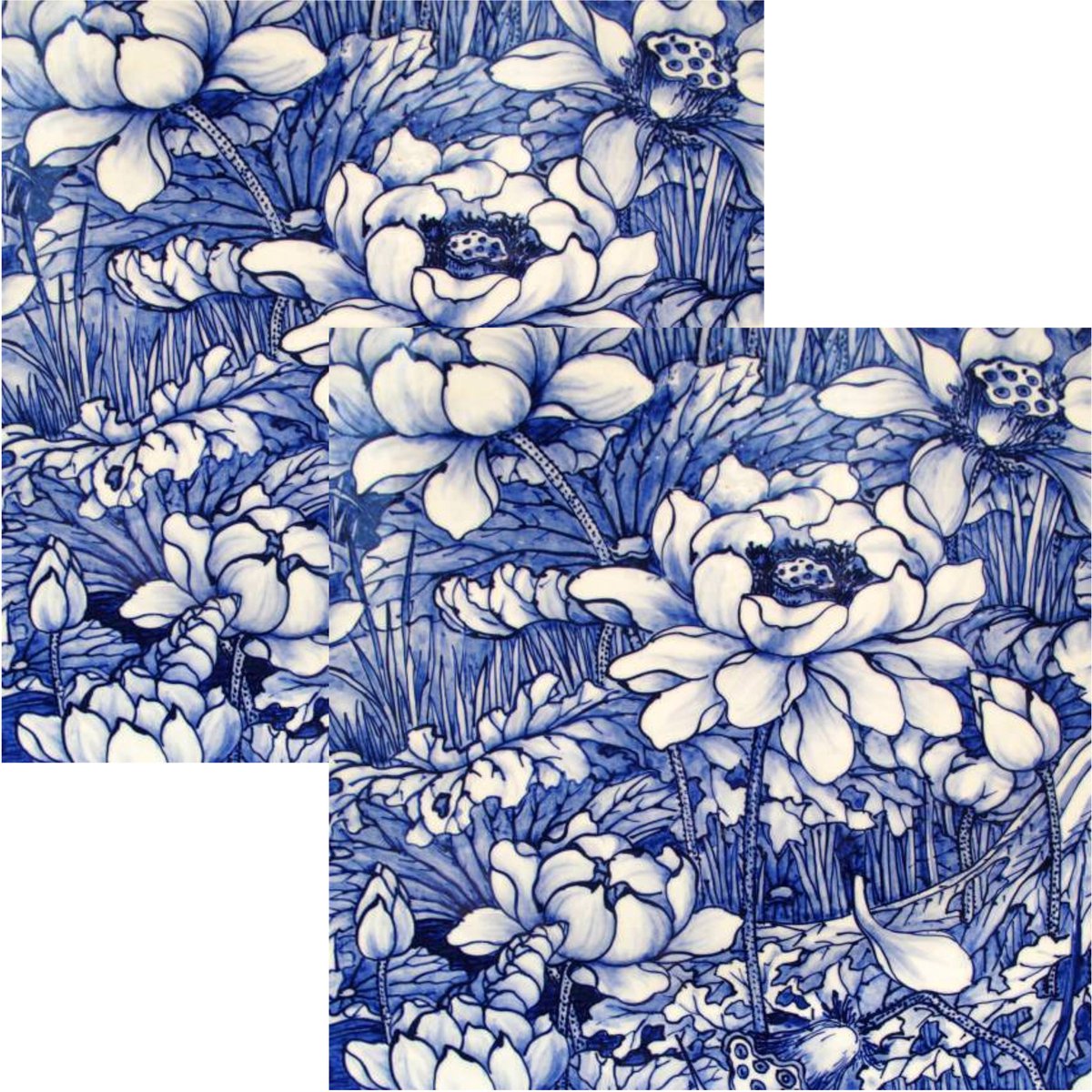 Paperdesign Servetten Delfs blauw - 40x stuks - 3 laags - 33 x 33 cm - bloemen