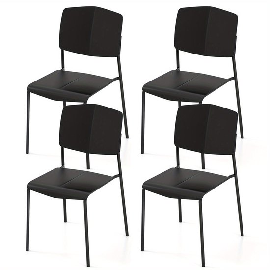 KecDuey Eetkamerstoelen, set van 4, cantileverstoel, schommelstoel, eetkamerstoel met metalen frame en bekleding van kunstleer, gestoffeerde stoel, keukenstoelen (set van 4, zwart