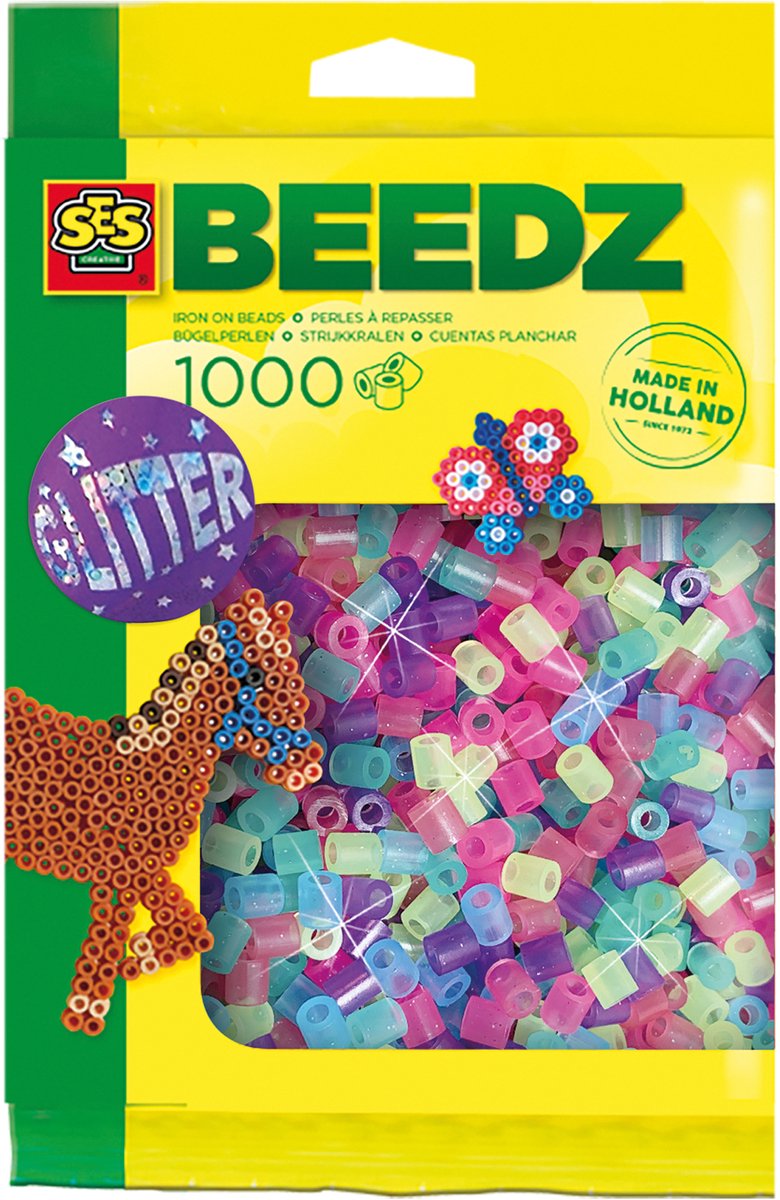 SES Creative - Beedz - Mix Glitter - Strijkkralen - 1000 Stuks - PVC Vrij - Vanaf 5 Jaar