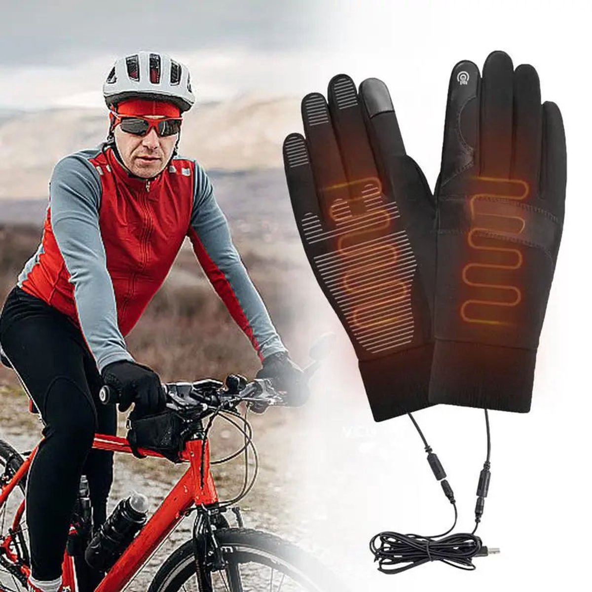 USB verwarmde motorhandschoenen maat L – Waterdichte, winddichte full finger handschoenen met touchscreen – Warme winterhandschoenen voor Motor Scooter Fiets, Winter. – foto 5