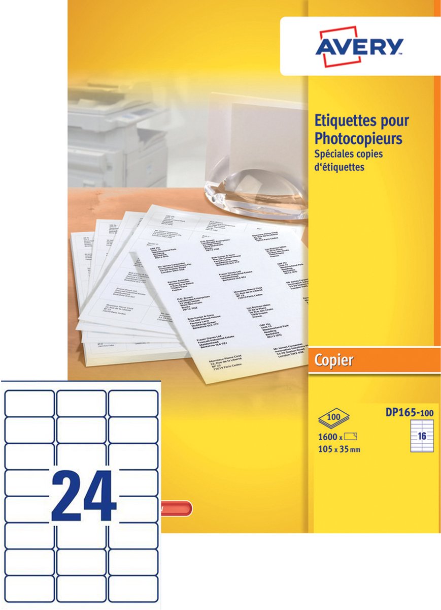 Avery DP002-100 printeretiket Wit Zelfklevend printerlabel