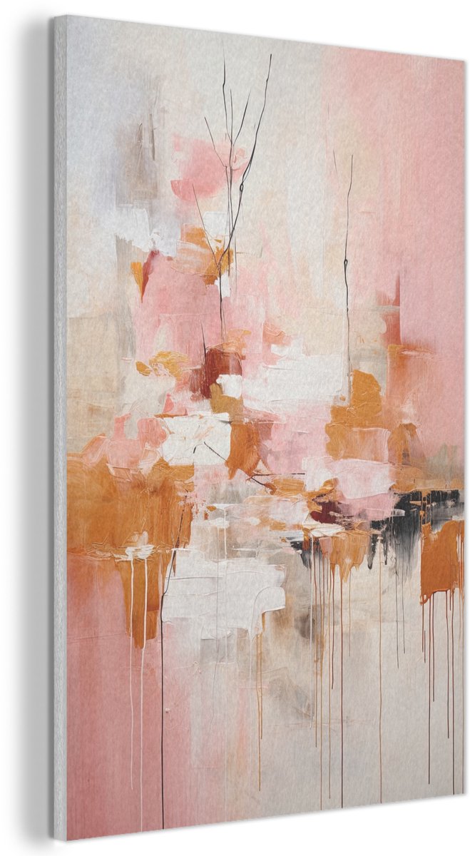 Akoestisch wandpaneel 60x90 cm - Vilt schilderij Verf - Roze - Oranje - Abstract - Kunst - Akoestische panelen - Geluidsdempende wanddecoratie - Geluidsisolatie woonkamer - Muurdecoratie geluidspanelen