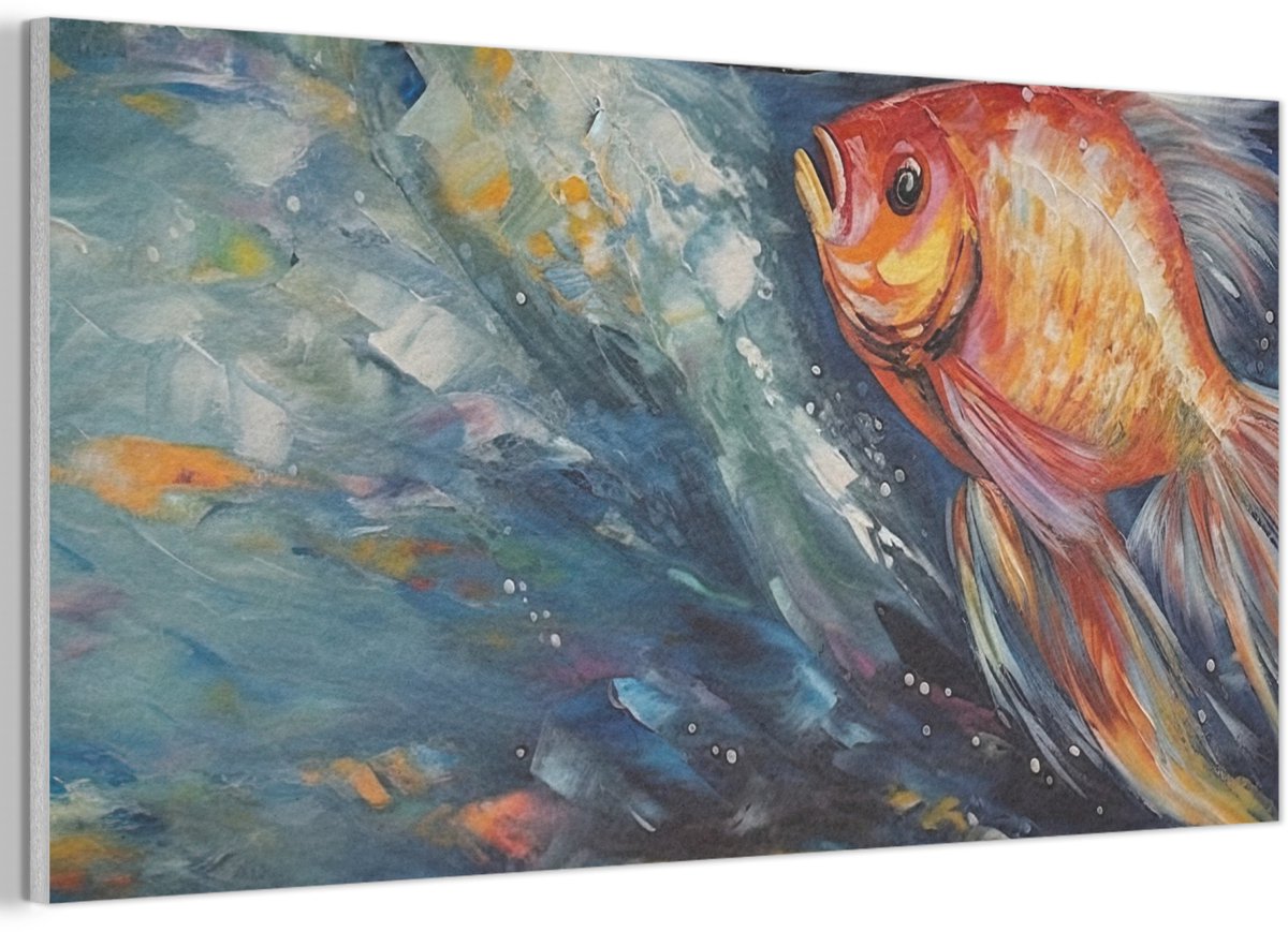 Akoestisch wandpaneel 80x40 cm - Vilt schilderij Vissen - Water - Dieren - Kunst - Olieverf - Akoestische panelen - Geluidsdempende wanddecoratie - Geluidsisolatie woonkamer - Muurdecoratie geluidspanelen