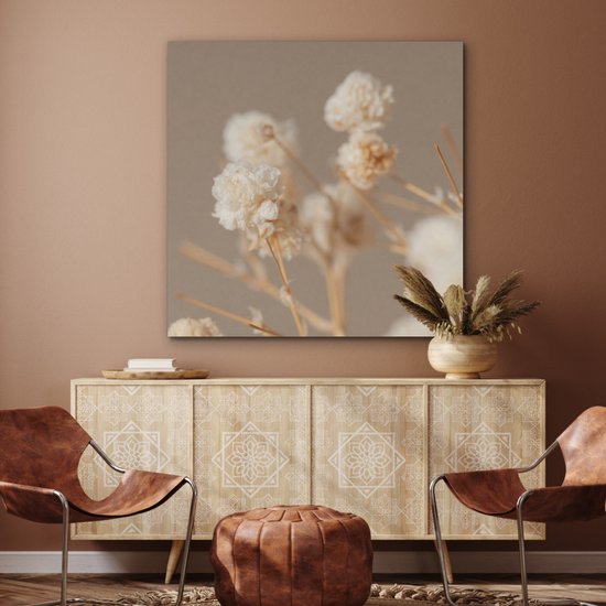 Akoestisch wandpaneel 90x90 cm - Vilt schilderij Bloemen - Wit - Natuur - Pastel - Akoestische panelen - Geluidsdempende wanddecoratie - Geluidsisolatie woonkamer - Muurdecoratie geluidspanelen