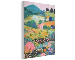 Akoestisch wandpaneel 50x70 cm - Vilt schilderij Heuvellandschap - Fantasierijk - Kleurcontrasten - Akoestische panelen - Geluidsdempende wanddecoratie - Geluidsisolatie woonkamer - Muurdecoratie geluidspanelen