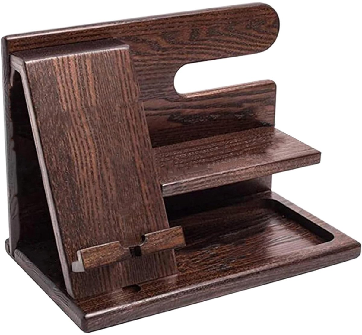 Houten Telefoon Dockingstation – Organizer voor Telefoon, Sleutels & Accessoires – Nachtkastje & Bureau Houder – Geschenk voor Mannen”