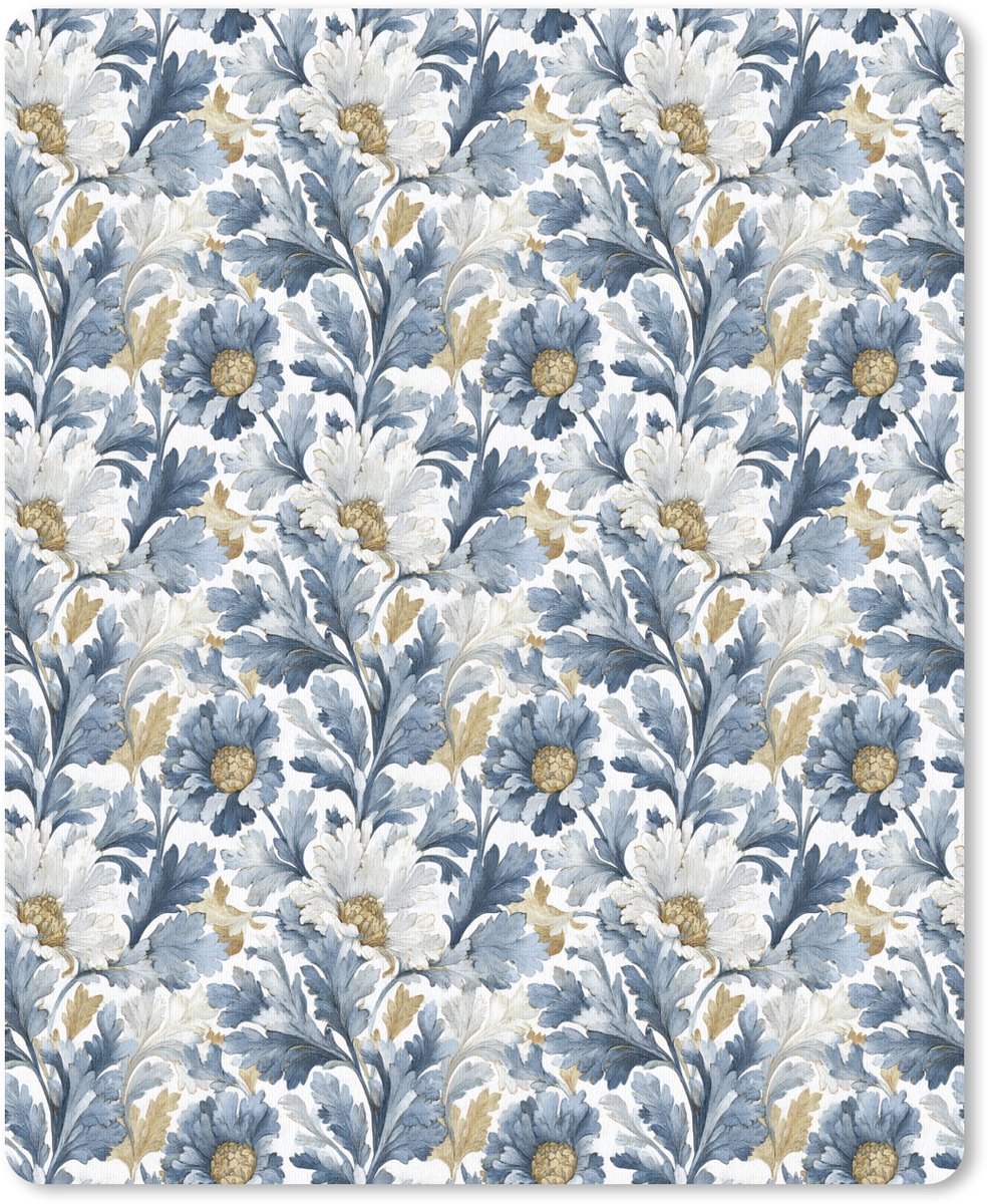 Muismat 19x23 cm - Mousepad Bloemen - Wit - Blauw - Muismatten