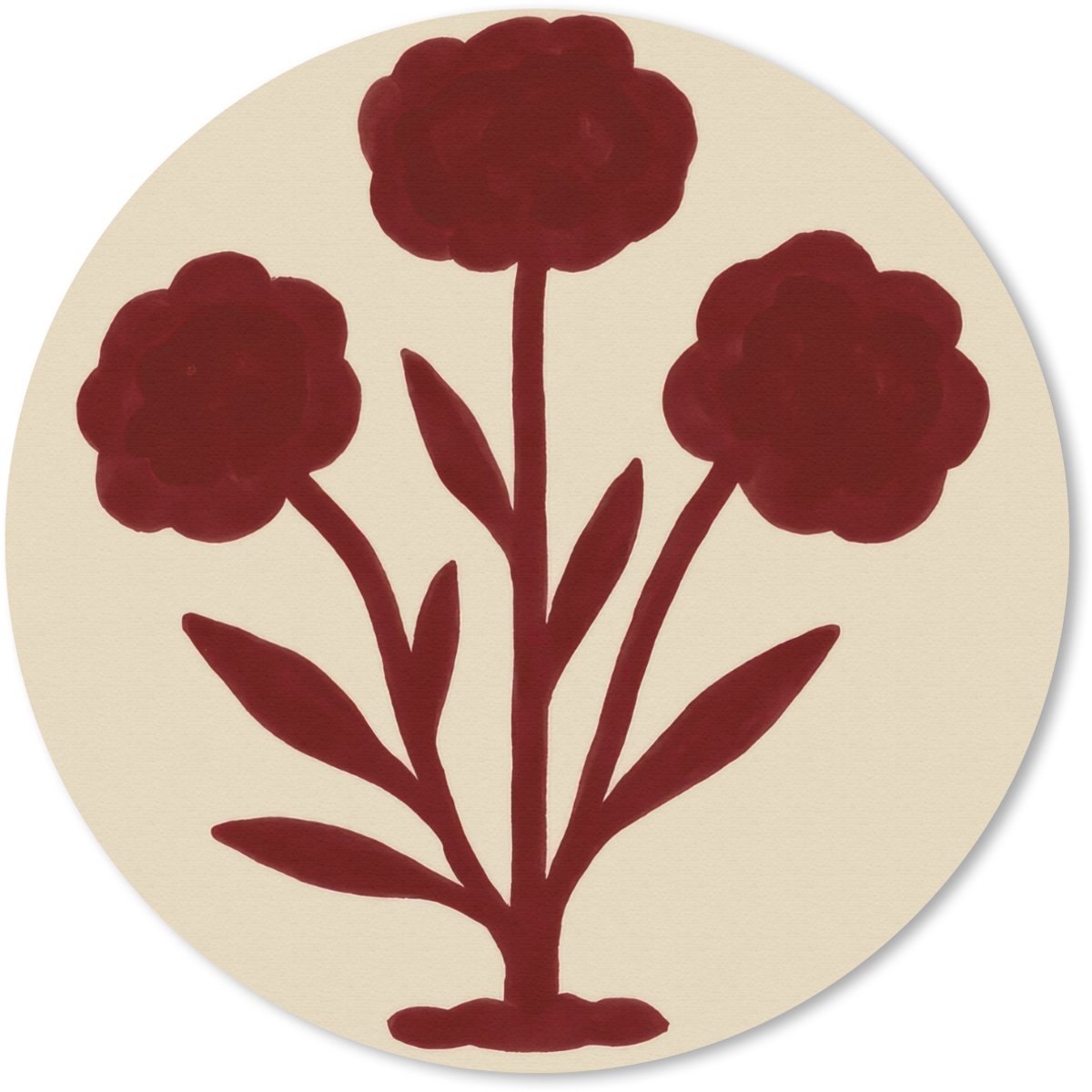 Muismat rond 20x20 cm - Mousepad Bloemen - Bladeren - Rood - Minimalistisch - Ronde muismatten