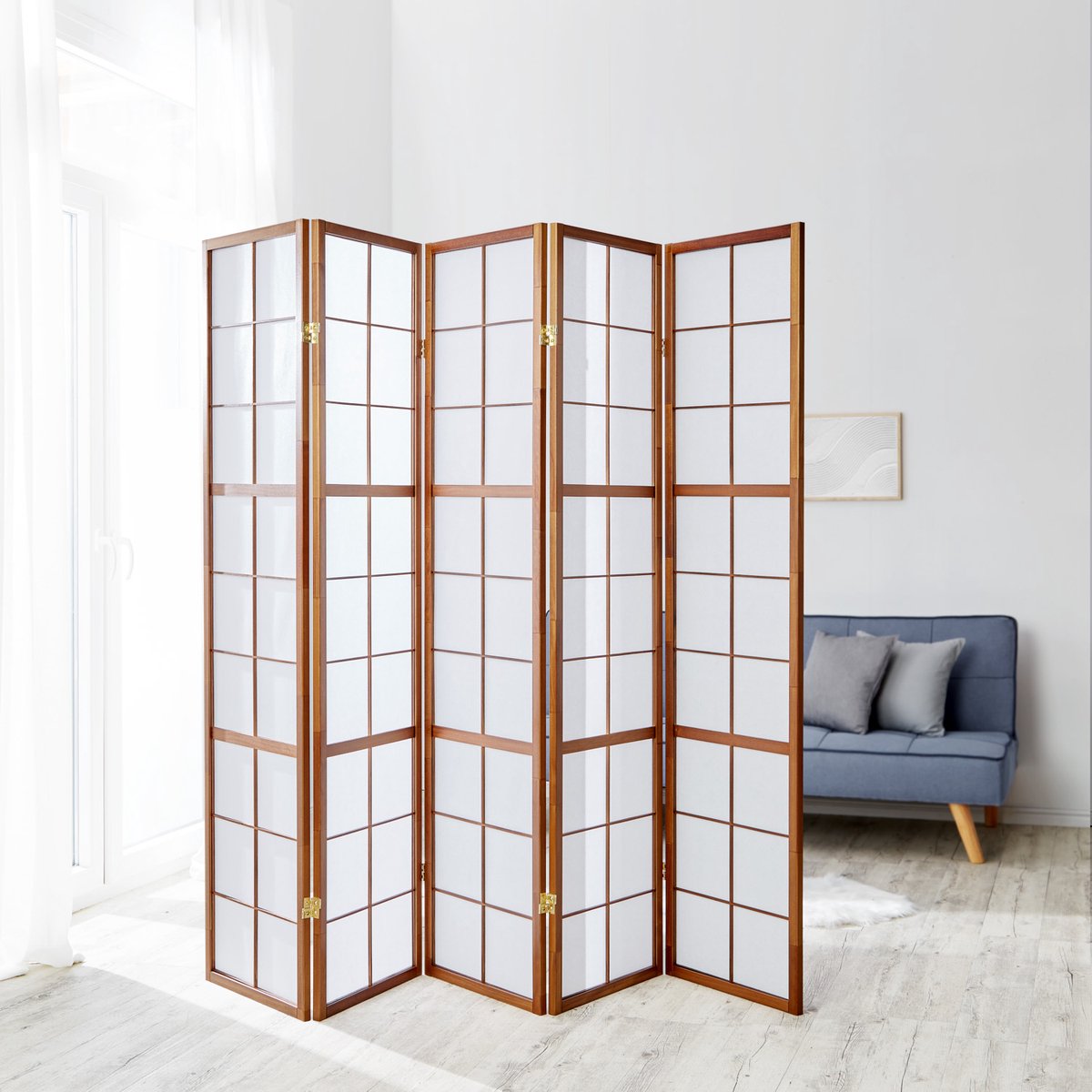 Homestyle4u Kamerscherm - 220x175 cm - bruin - 5-delig - Shoji