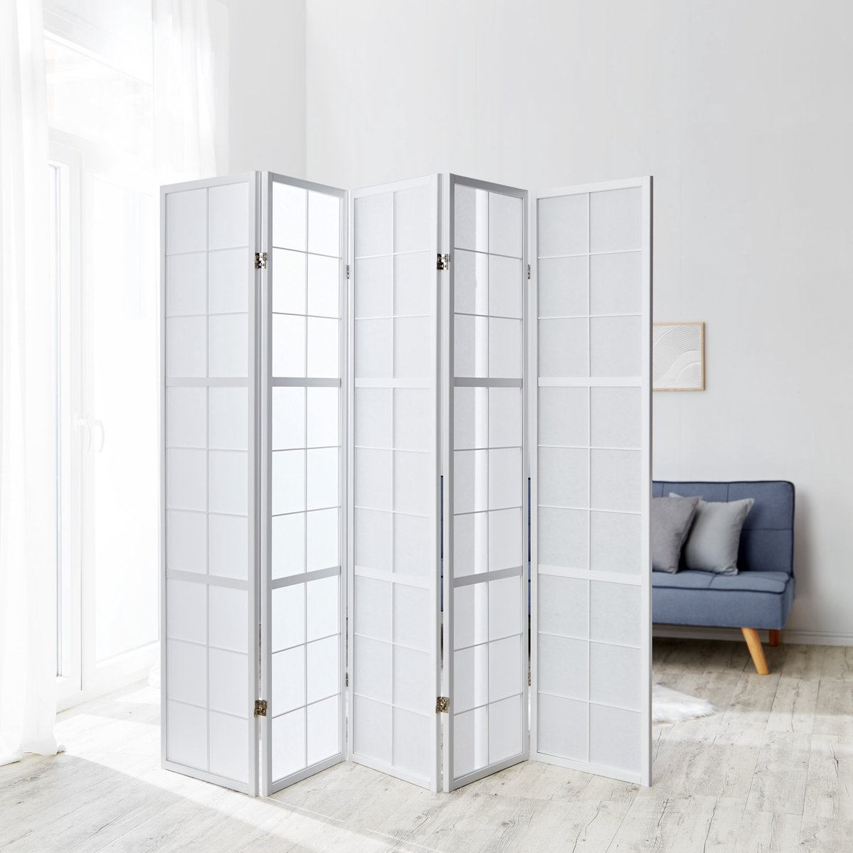 Homestyle4u Kamerscherm - 220x175 cm - Wit - 5-delig - Shoji