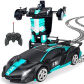 Boncy® Bestuurbare RC Auto - Transformerende Lambo Blauw - Jongens Meisje Volwassenen - Robot Speelgoed Binnen & Buiten - Afstandbestuurbaar Race Drift Car - Afstandsbestuurbaar Raceauto Accu Stuntauto - Bestuurbaar Elektrisch Autos Afstandsbediening