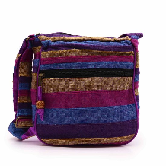 Népal - Sac bandoulière - Bandoulière réglable - Violet - Sac festival - Inde - Sac bandoulière - 25x26x7 cm