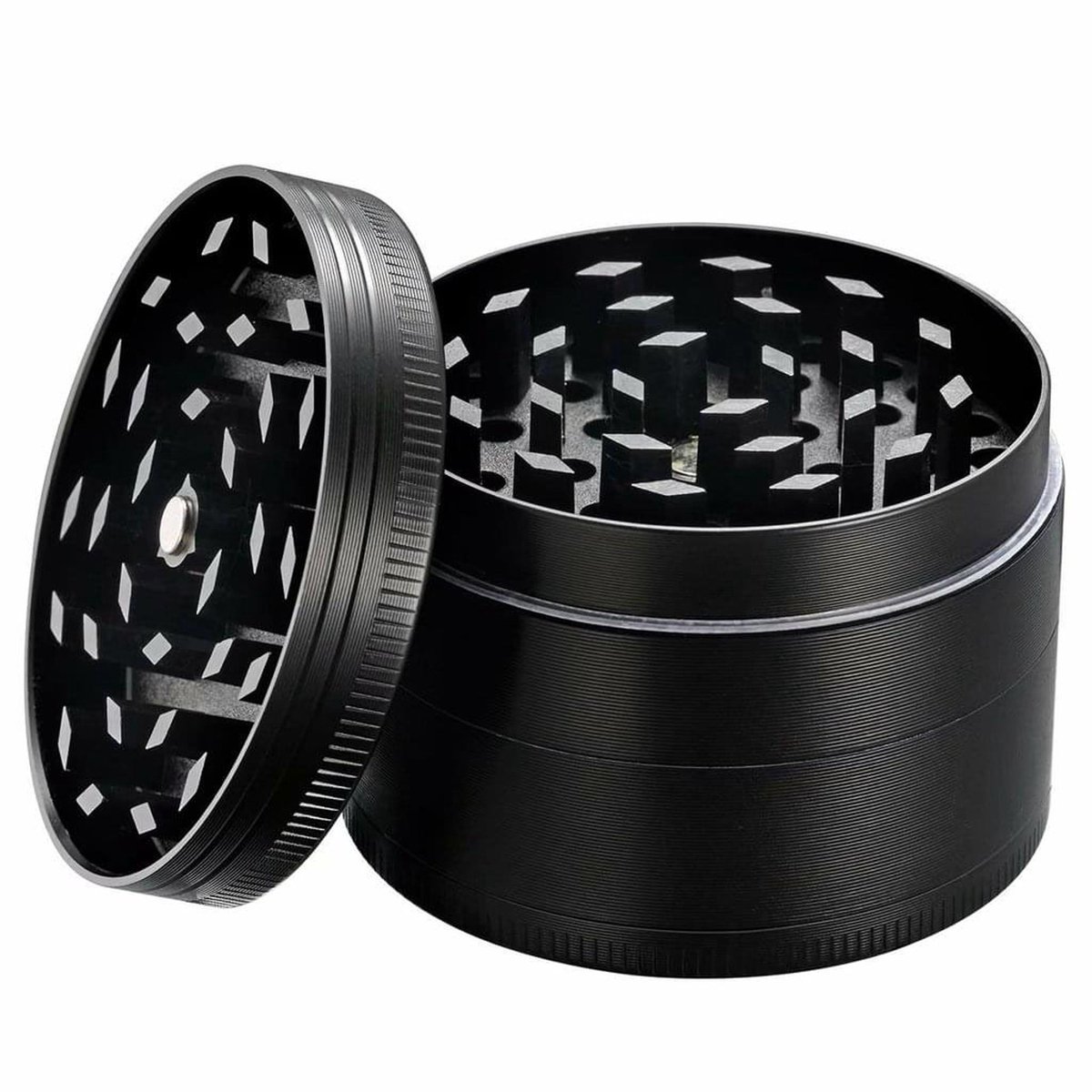 Kruidenmolen Metaal – Delig metef & Schraper – Ø 40*33 mm – Zinklegering, Magnetisch Deksel – Voor Gedroogde Kruiden & Specerijen – Zwart