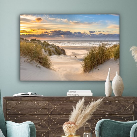 Tableau sur toile - Plage et mer 120x80 - Accessoires décoration chambre dunes - Tableaux plage salon - Décoration murale chambre - Décoration murale - Décoration murale cuisine - Toile murale intérieur - Décoration maison - Accessoires de maison