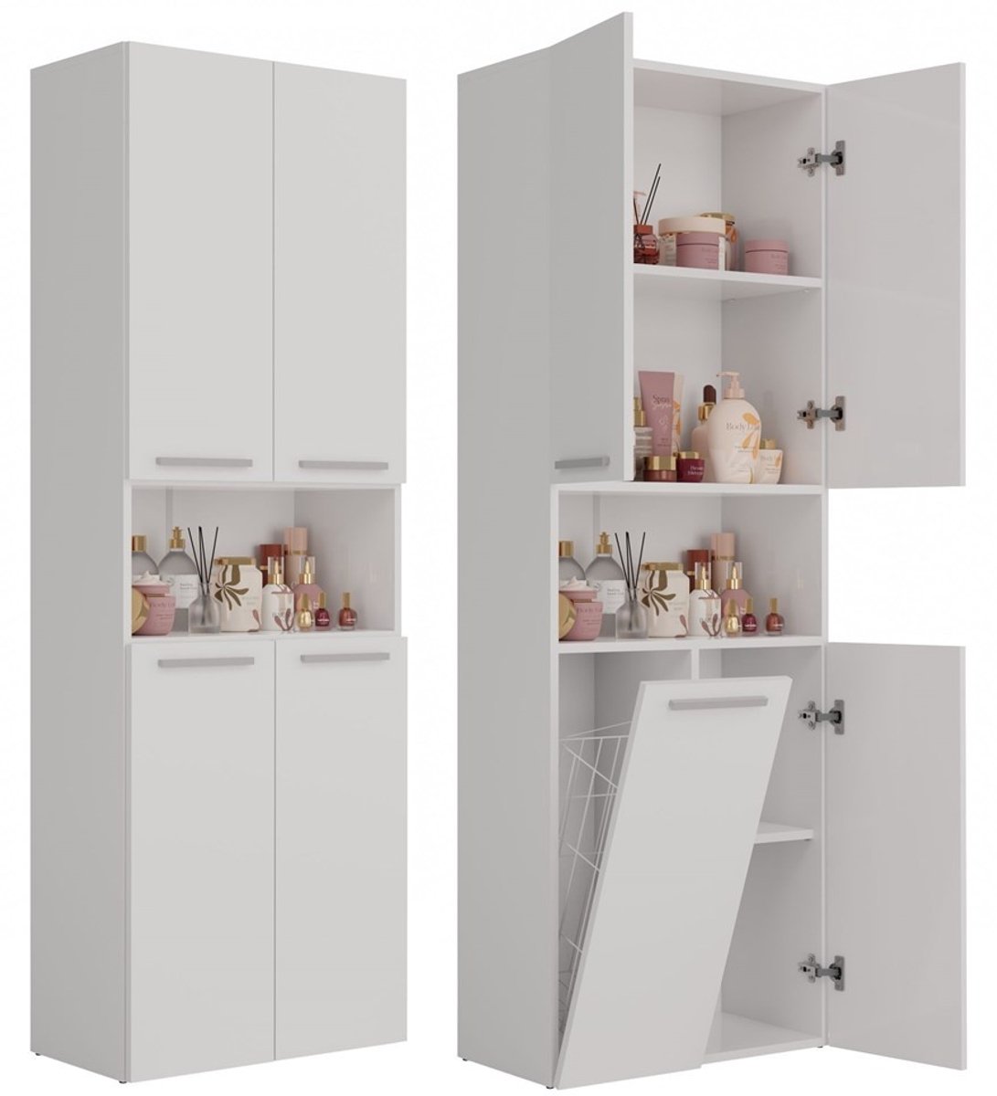 Badkamerkast Opbergkast Met 1 Wasmand Wit
