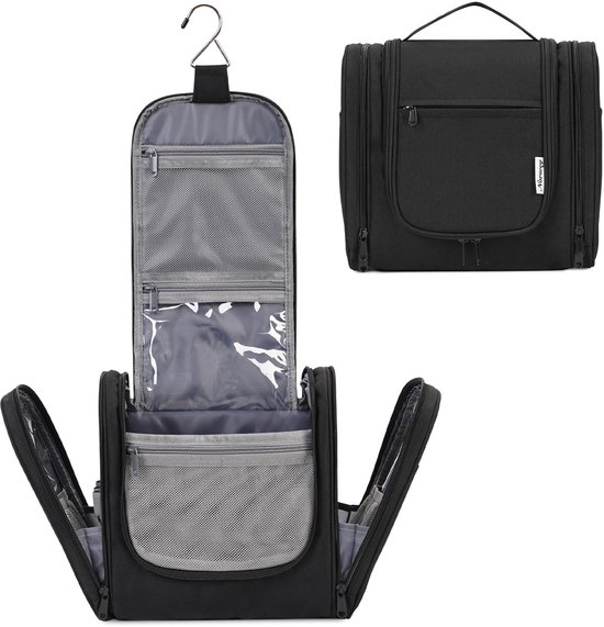 ONEGenug ophangende toilettas voor mannen en vrouwen, reiswastas met handvat, make-uptas en organizer voor reisaccessoires, Zwart, S, Minimalistisch