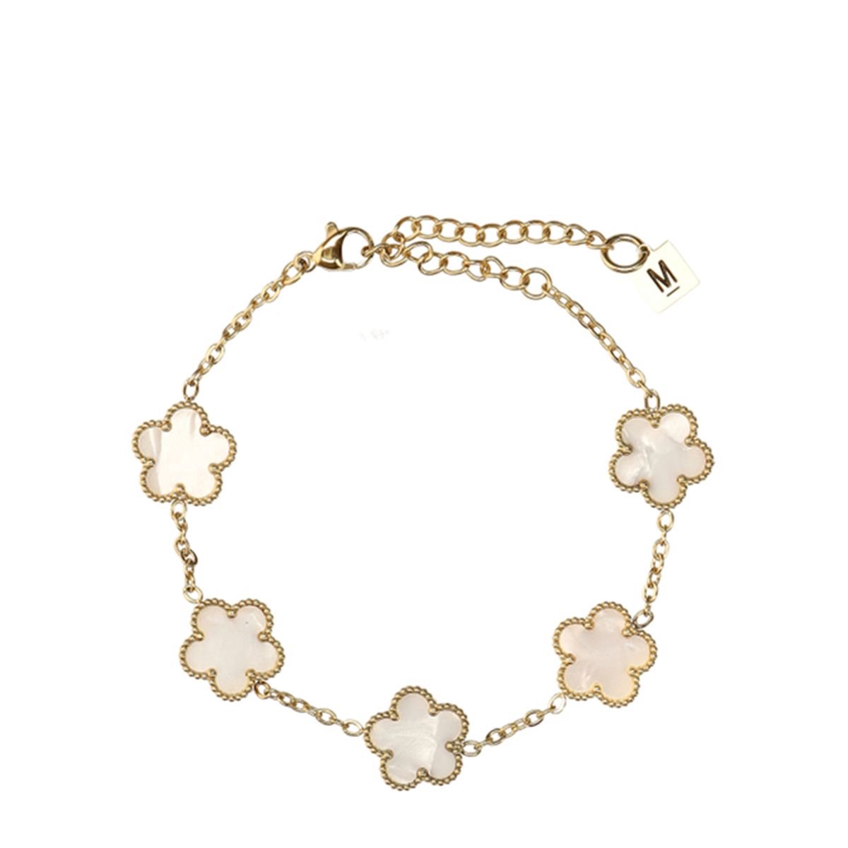Manfield - Dames - Goudkleurige bloemetjes armband - Maat 1