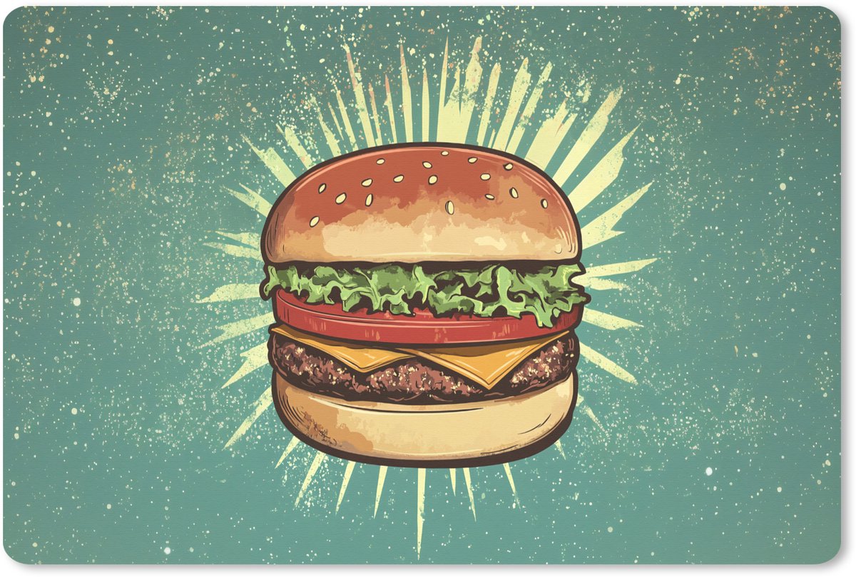 Muismat XXL 90x60 cm - Bureau onderlegger - Bureau mat Hamburger - Illustratie - Sla - Kaas - Bureaumat - Gaming mousepad xl - Bureaulegger groot - Computer deskmat