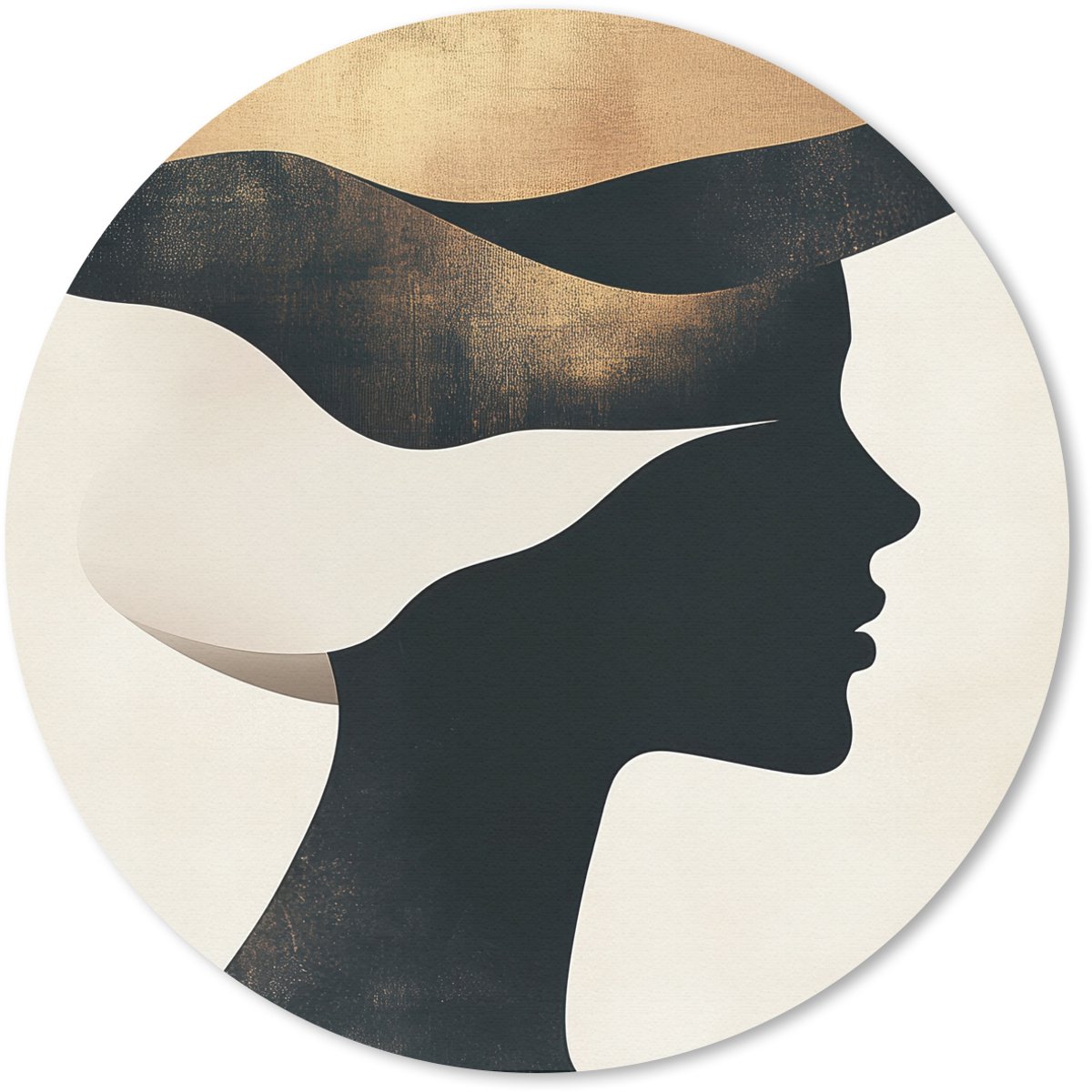 Muismat rond 40x40 cm - Mousepad Vrouw - Golven - Zwart - Ronde muismatten
