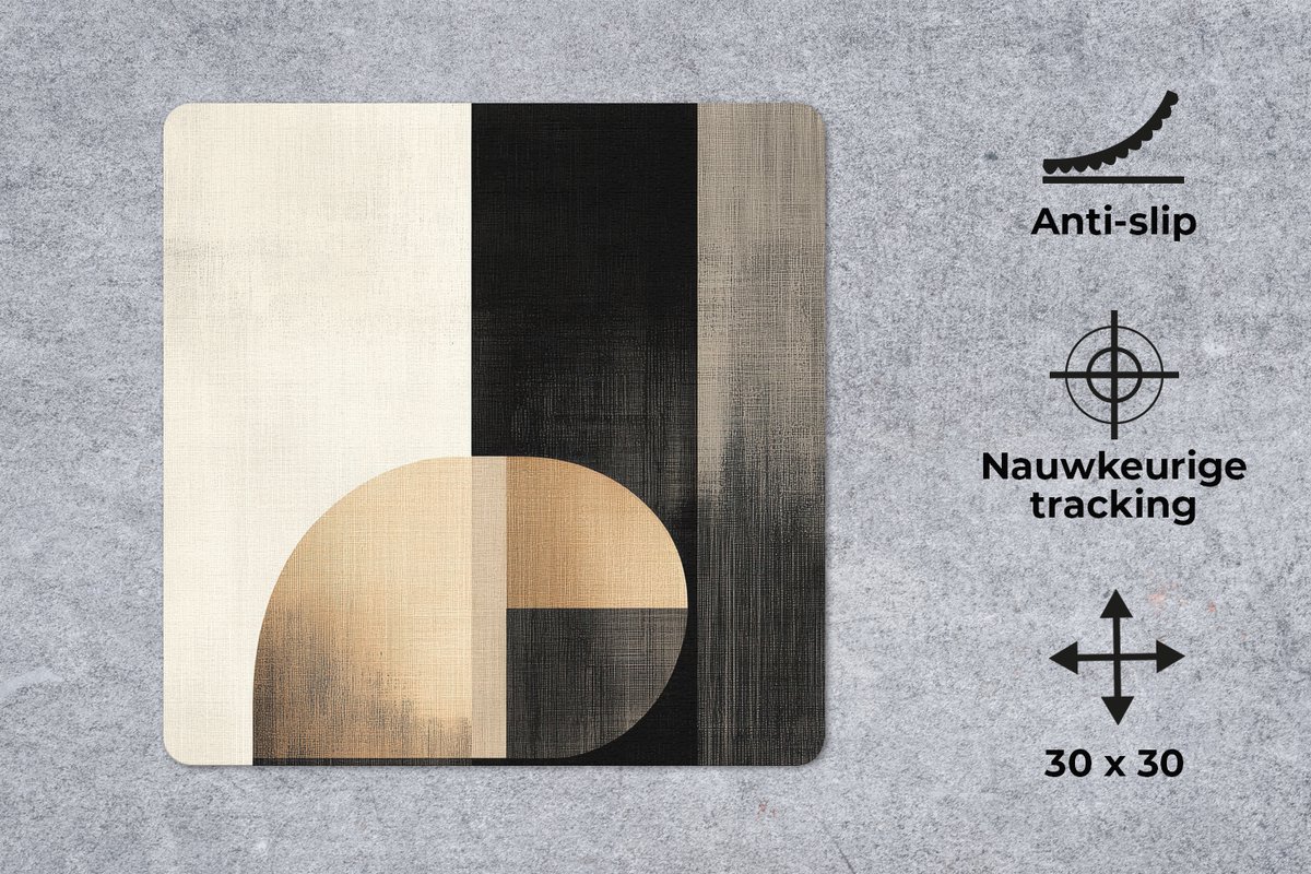 Muismat 30x30 cm - Mousepad Vormen - Modern - Zwart - Muismatten