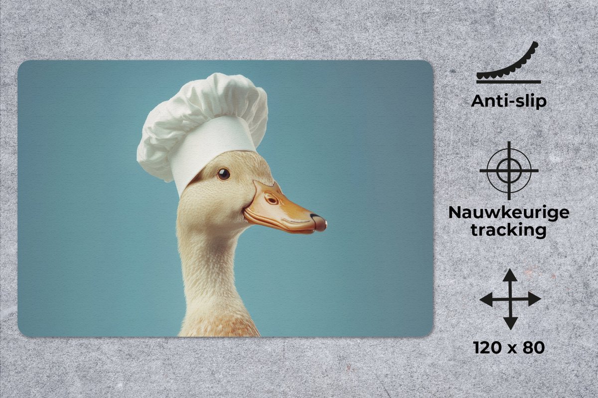 Muismat XXL 120x80 cm - Bureau onderlegger - Bureau mat Eend - Koksmuts - Cute - Vogel - Bureaumat - Gaming mousepad xl - Bureaulegger groot - Computer deskmat