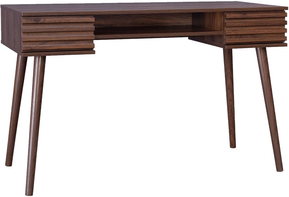 sweeek - Bureau met houteffect, 2 lades, madere, 1 kastje, geribbelde voorkant, 120 x 55 x 76,5 cm