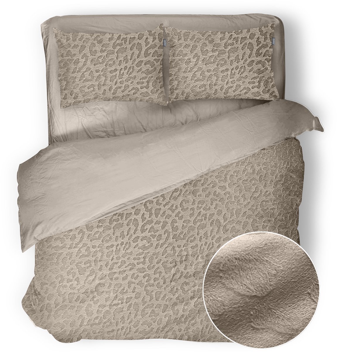 Eleganzzz Dekbedovertrek Micro Mink Leopard - Royal Sand - Dekbedovertrek 240x200/220cm - Velvet Dekbedovertrek - 100% Velvet - Lits Jumeaux dekbedovertrekken
