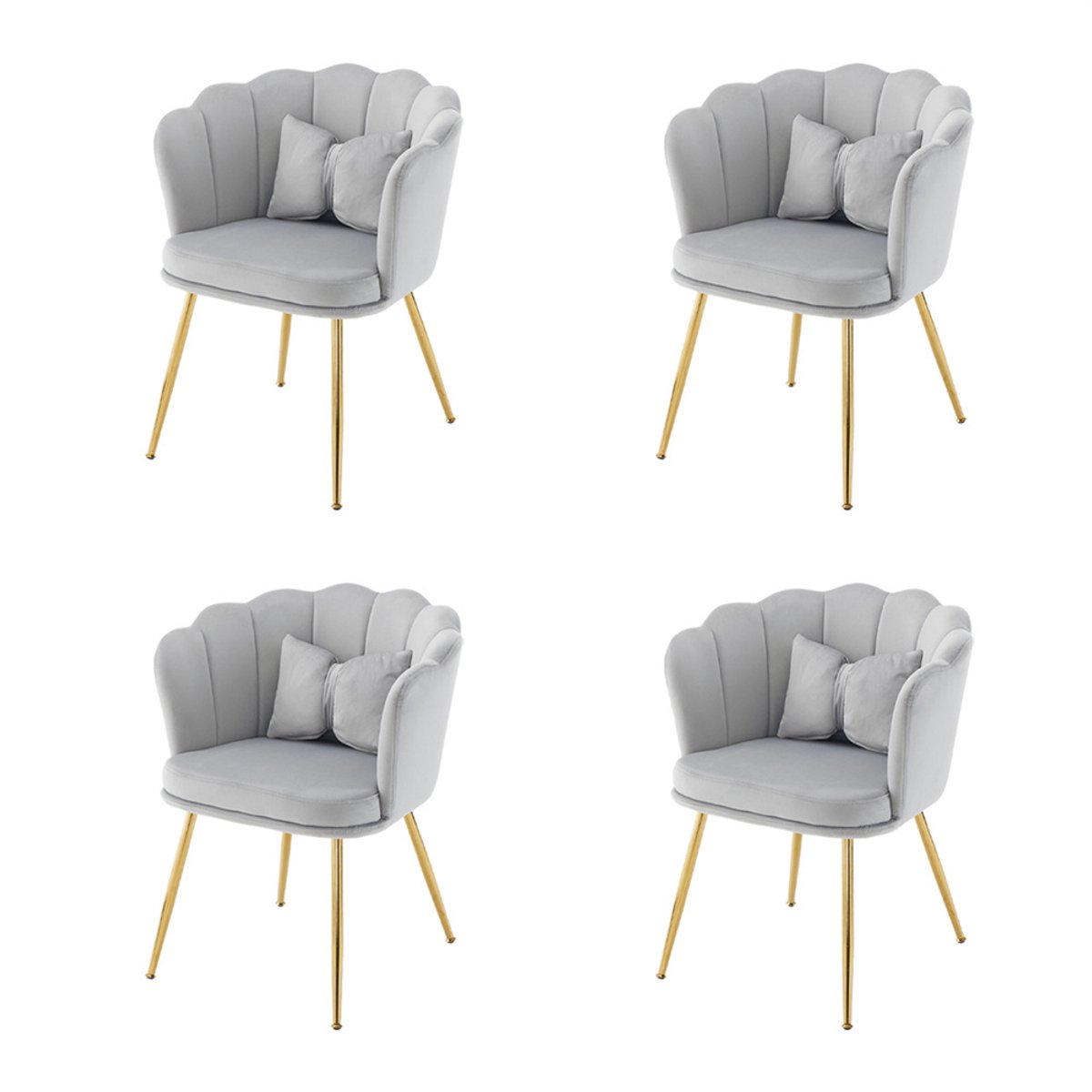 YEHTOKHOME Velvet Eetkamerstoelen set van 4 met armleuning, Bureaustoel, Make-upstoel, Ergonomisch, Fauteuil, Fluwelen stoel met bloemblad-rugleuning, Vergulde metalen poten, Vlinderkussens, Grijs