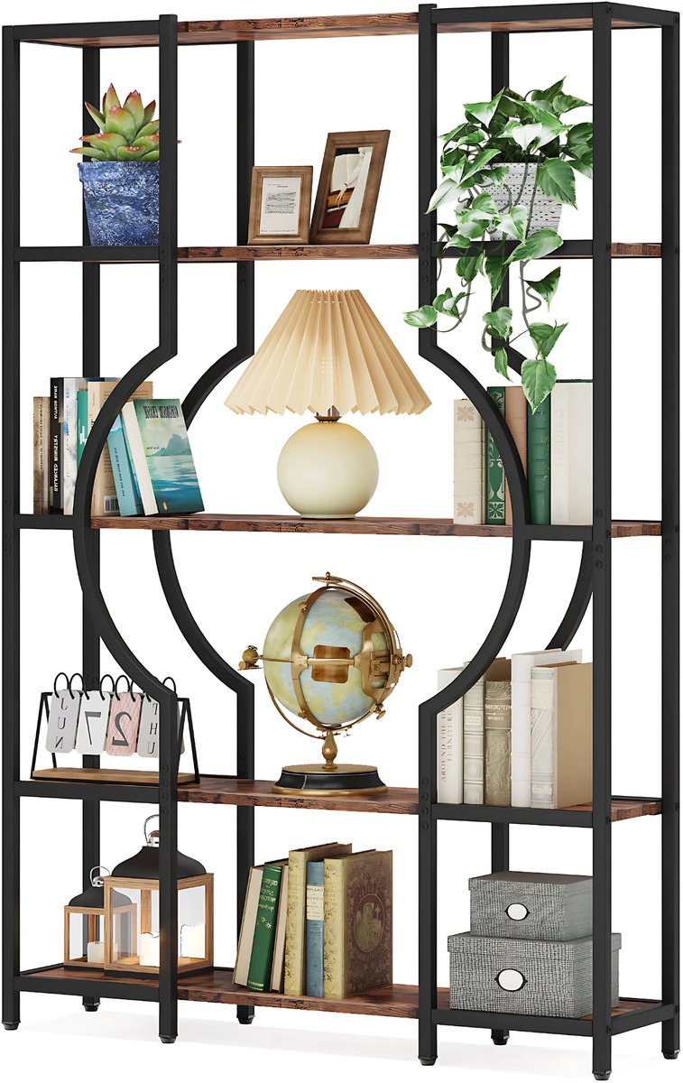 Happiq Boekenkast Manivo - Bruin - Boekenrek - 5 lagen - Woonkamer, slaapkamer en kinderkamer - Hout - 175cm Zwart