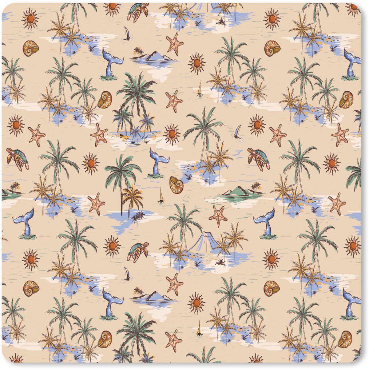 Muismat XXL 60x60 cm - Bureau onderlegger - Bureau mat Kust - Zee - Eiland - Walrus - Bureaumat - Gaming mousepad xl - Bureaulegger groot - Computer deskmat