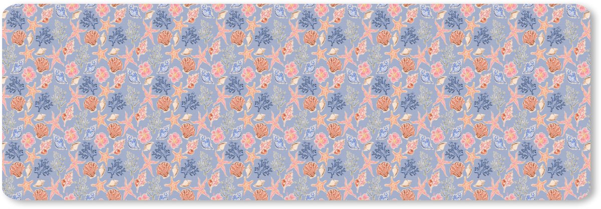 Muismat XXL 90x30 cm - Bureau onderlegger - Bureau mat Kust - Zee - Blauw - Roze - Bureaumat - Gaming mousepad xl - Bureaulegger groot - Computer deskmat