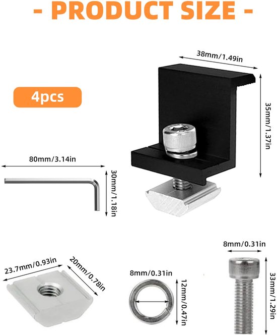 4 stuks zonnepaneelmontagebeugels met sleutel, aluminium zonnepaneel Z-beugel 30 mm/35 mm voor installatie op camperdaken, campings en in schuurtjes — afbeelding 3