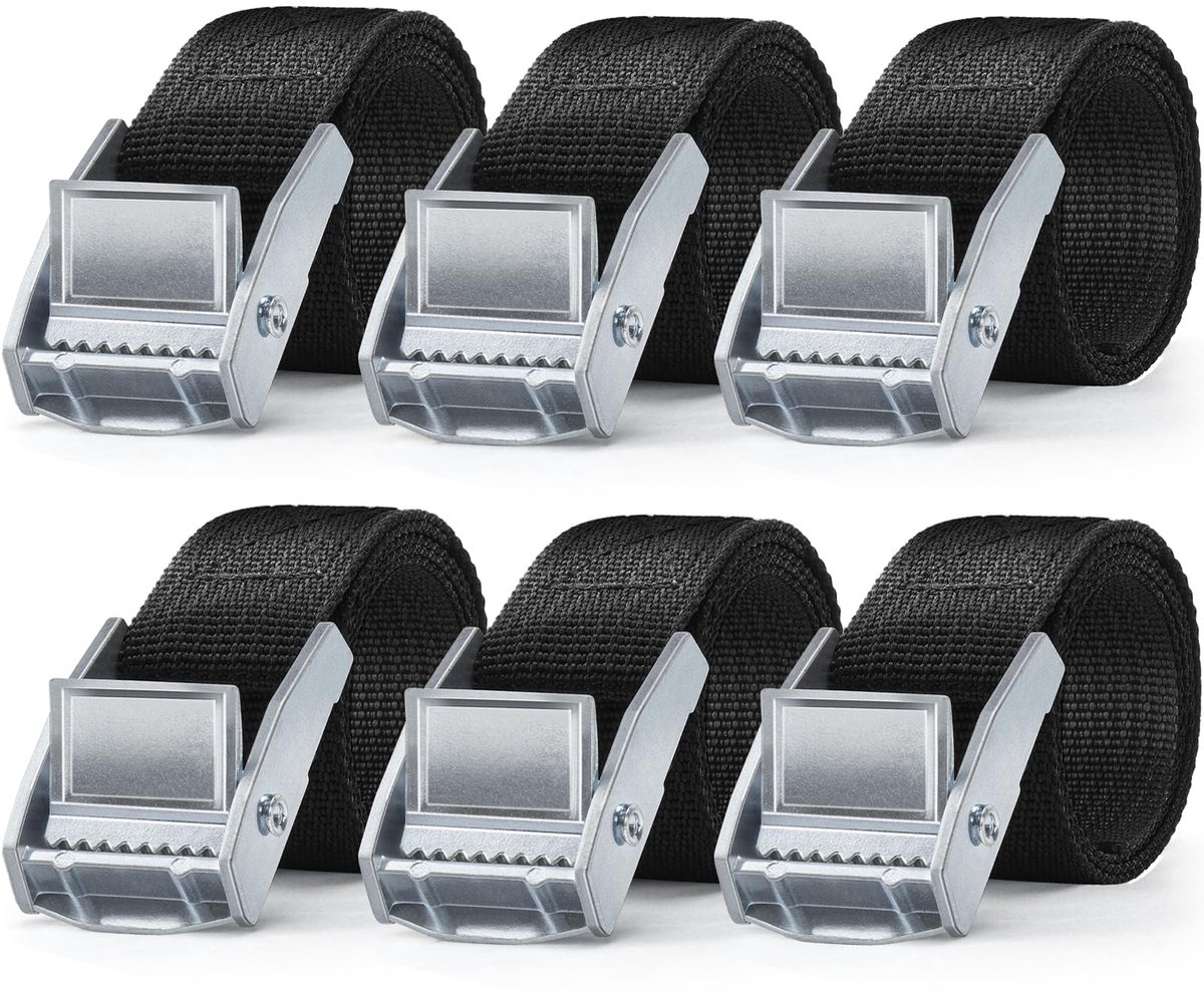 Spanbanden - Verstelbaar met Klemslot - Voor Fiets, Fietsendrager en Motorbagage - Zwart, 6 stuks, 1 meter