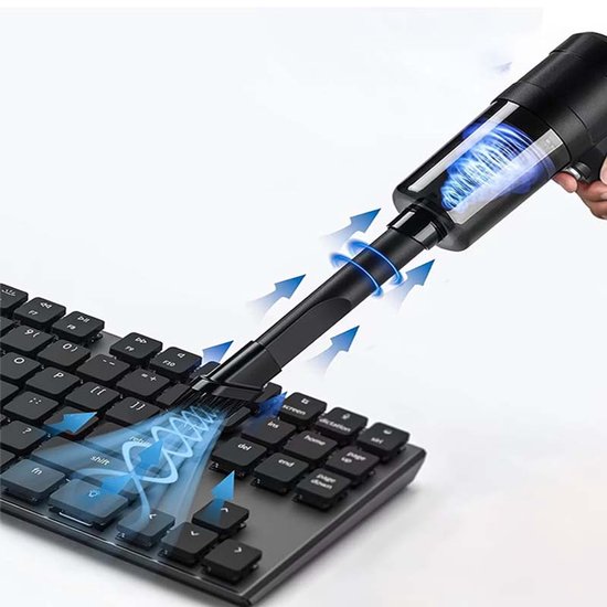 Mini stofzuiger voor thuis - Draadloze bureaureiniger - Kleine handstofzuiger - Krachtige zuiging - Oplaadbaar en draagbaar - Geschikt voor toetsenborden, huiselijk gebruik en autostoftreiniger (Zwart)