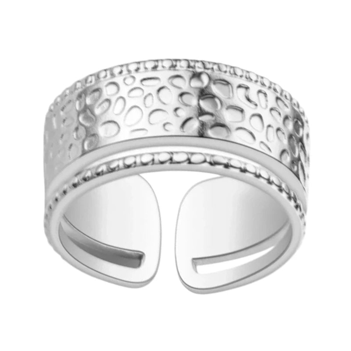 Aramat Jewels | Ringen | Brede Damesring met Motief | 9mm - Stainless Steel | | | |9mm | Staal | Volwassenen | Verkleurd niet