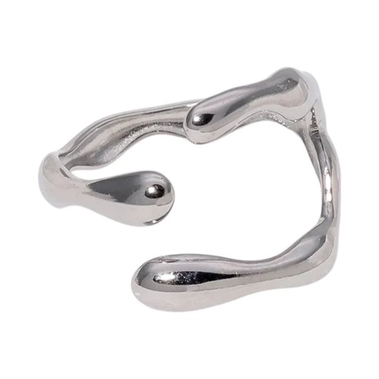 Aramat Jewels | Bagues | Bague ajustable en acier inoxydable pour femme - Ring fantaisie à large ouverture - 16 mm | Couleur argent |16mm | Acier | Adultes | Présent