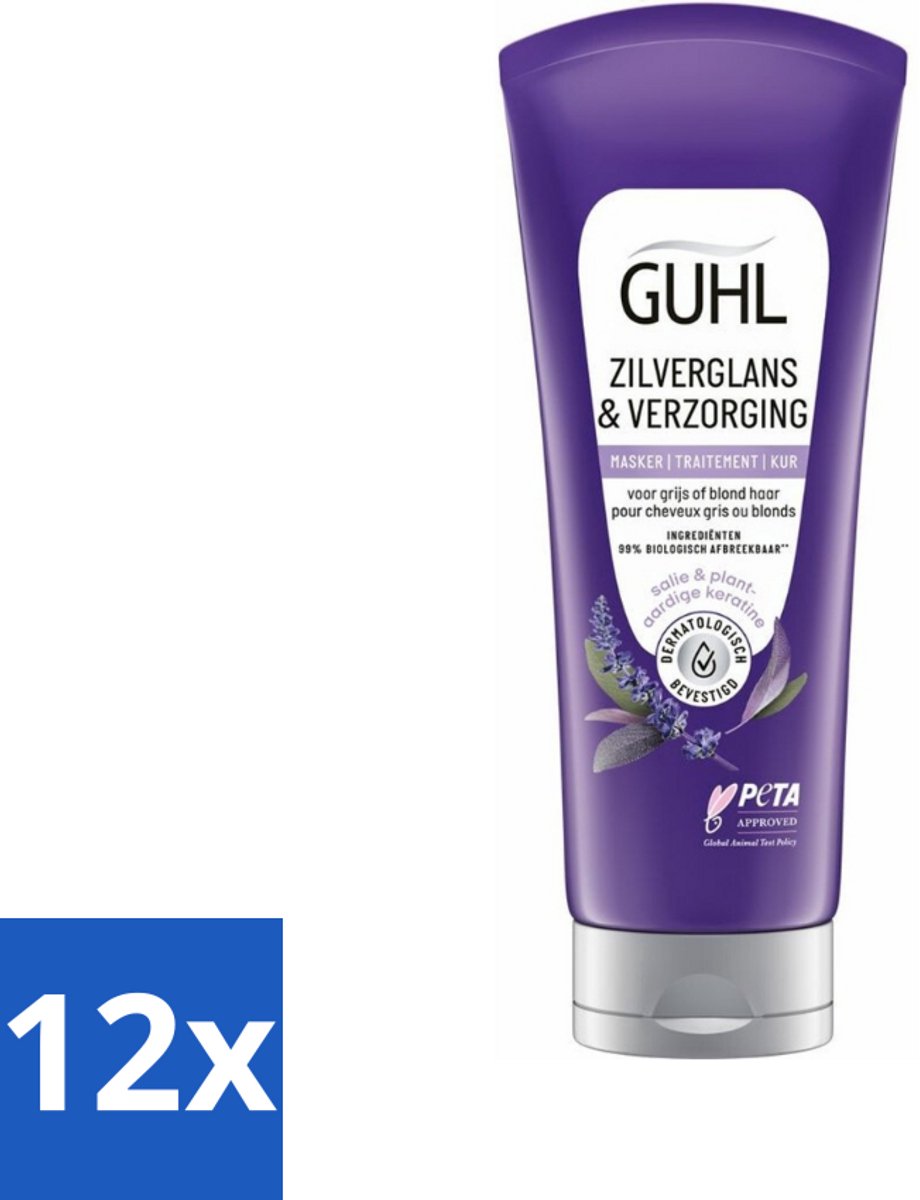 12 x Guhl - Haarmasker - Zilverglans & Verzorging Anti-Geel - 200 ml - Blond Haar - Grijs Haar - Anti-geel Masker - Haarmasker - Haarverzorging