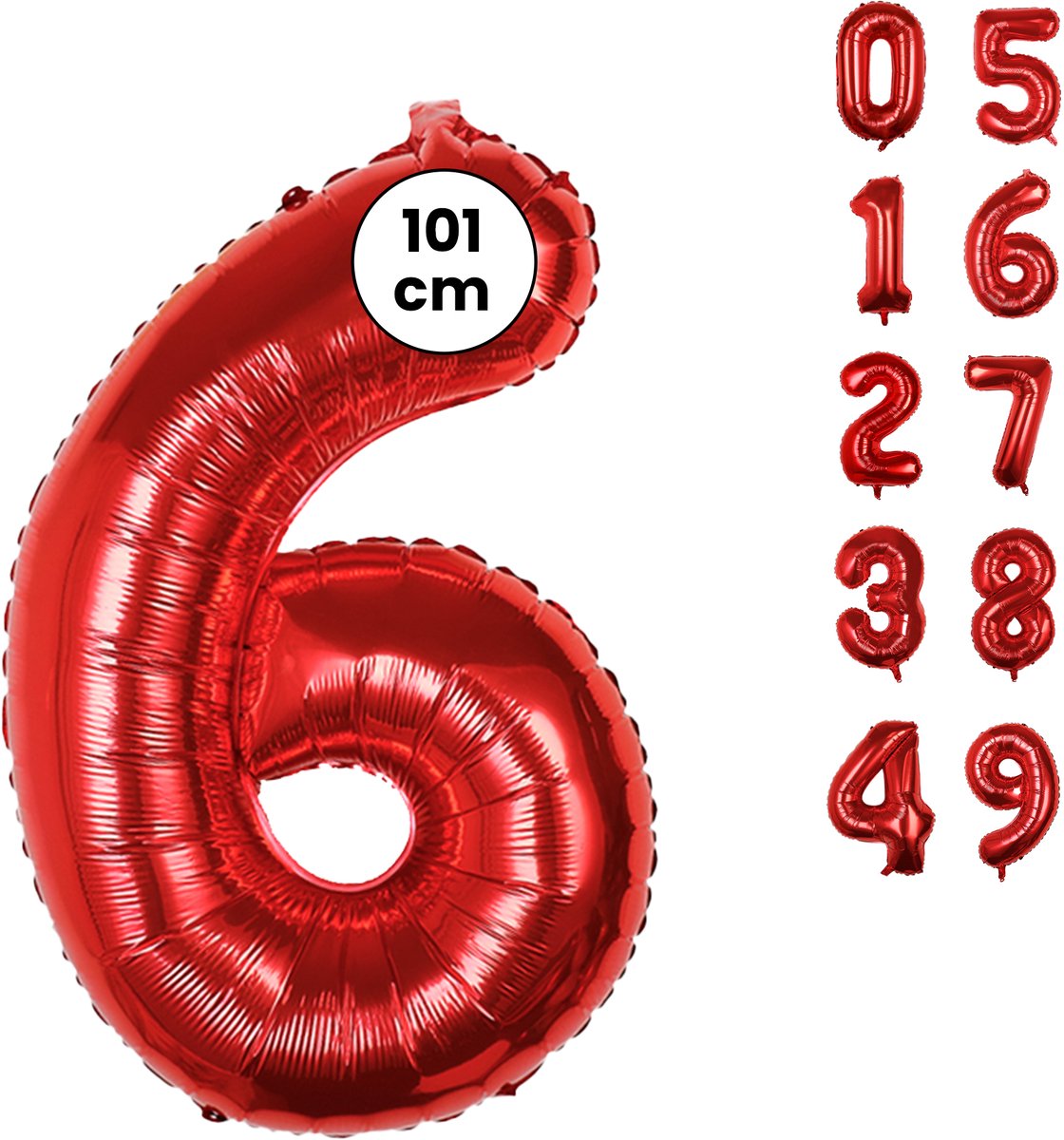Fienosa Cijfer Ballonnen nummer 6 - Rood - 101 cm - XL Groot - Helium Ballon - Verjaardag Ballon - Leeftijd verjaardag - Verjaardagsballon - Verjaardag
