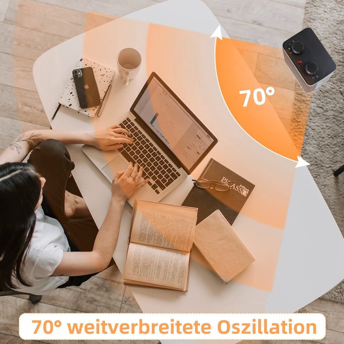 NETTLIFE Elektrische Kachel - Keramische Ventilatorkachel - 1500W - Keramische Kachel - Heater - 70° Draaifunctie - Elektrische Verwarming - 3 Standen - Zwart – foto 4