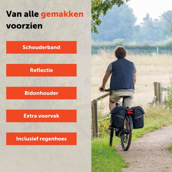New Looxs ® Vigo Double - Dubbele Fietstas - Geschikt voor Elektrische Fietsen - Gerecycled Materiaal - 40 Liter - Zwart - Groen van New Looxs — afbeelding 3
