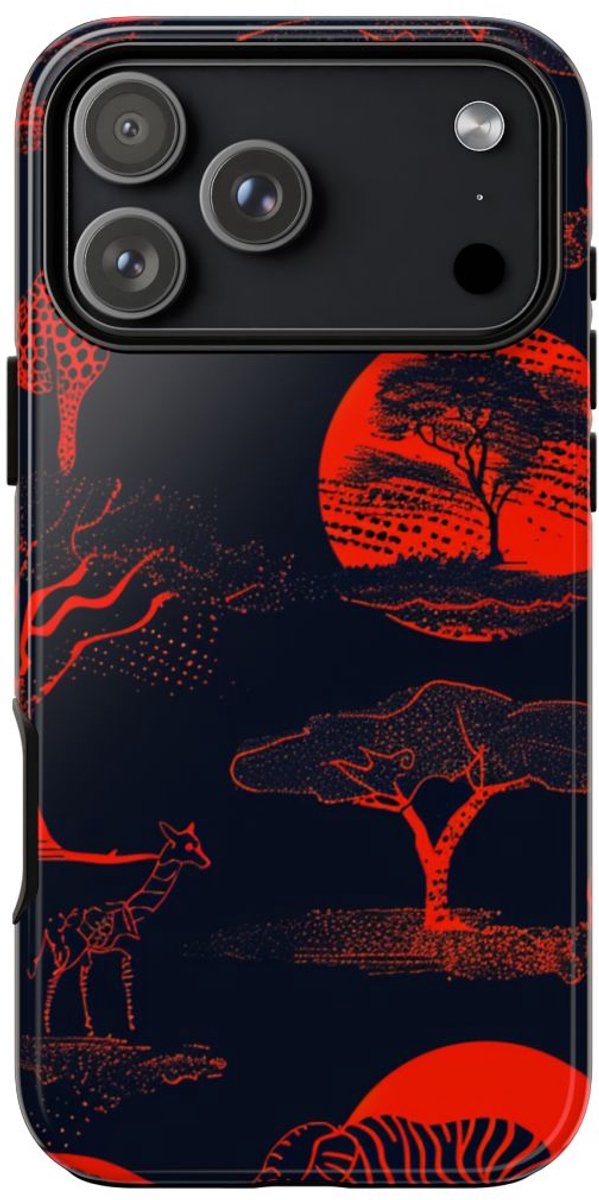 Rood Neon Afrikaans Dierenpatroon – Telefoonhoesje Geschikt voor iPhone 17 Pro Max