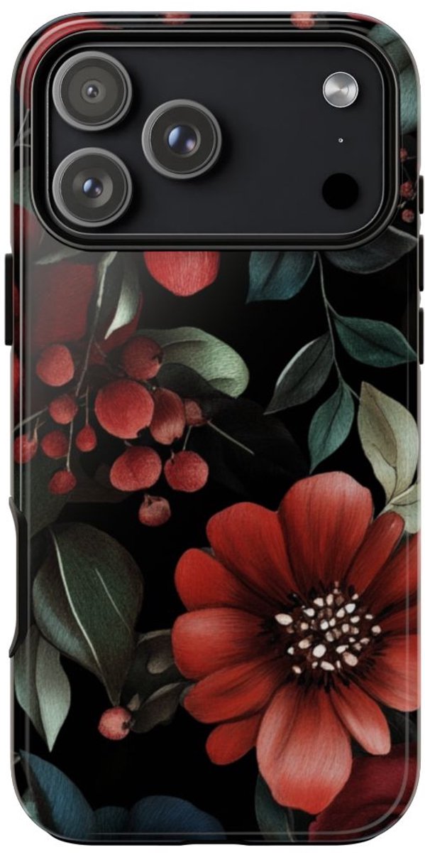 Dieprood en Groen Bloemenpatroon – Telefoonhoesje Geschikt voor iPhone 17 Pro Max