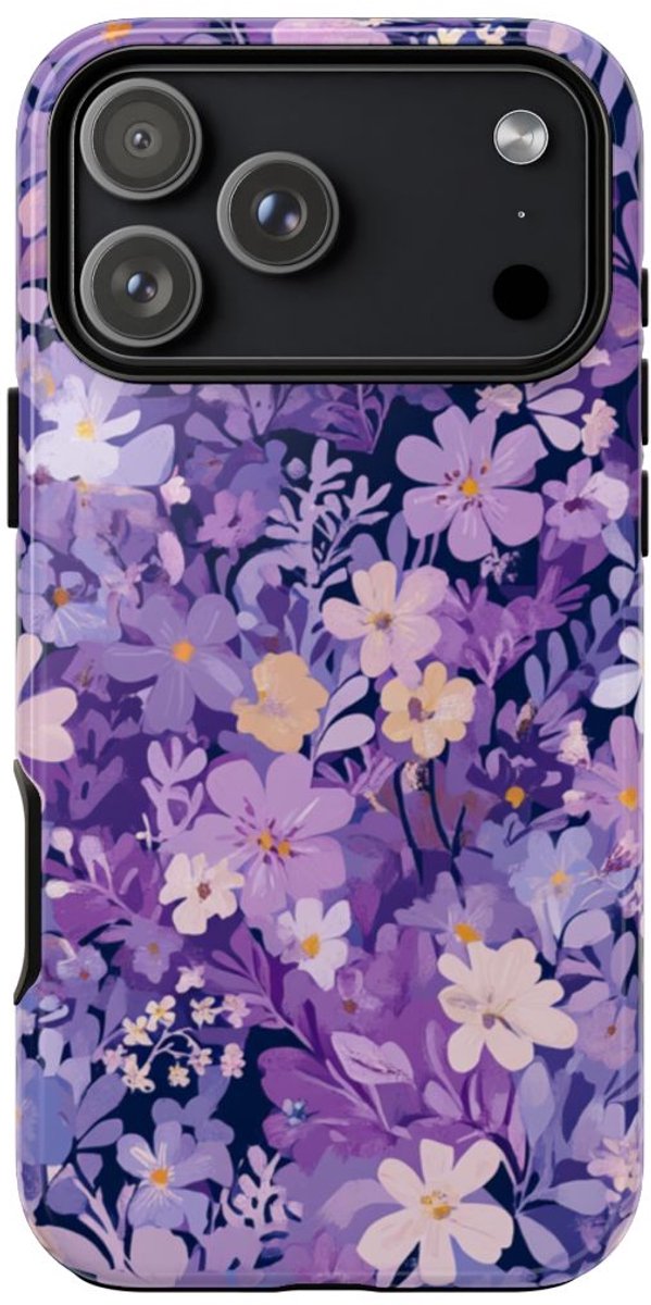 Paars Bloemenpatroon – Telefoonhoesje Geschikt voor iPhone 17 Pro Max