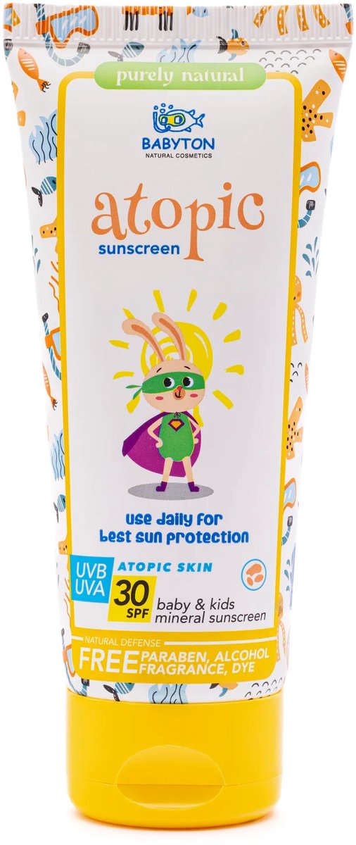 BABYTON - Zonnecrème SPF30 voor Baby en Kind - Natuurlijke Zonnecrème voor Atopische Huid - 100ml - Tube