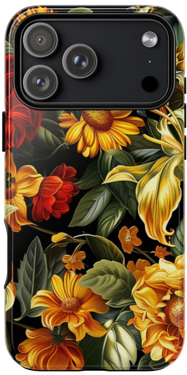 Vrolijk Gele en Rode Bloemenprint – Telefoonhoesje Geschikt voor iPhone 17 Pro Max