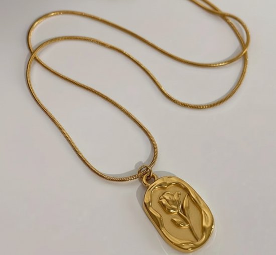 Collier doré pour femme - chaîne à maillons avec pendentif - pendentif fleur en relief