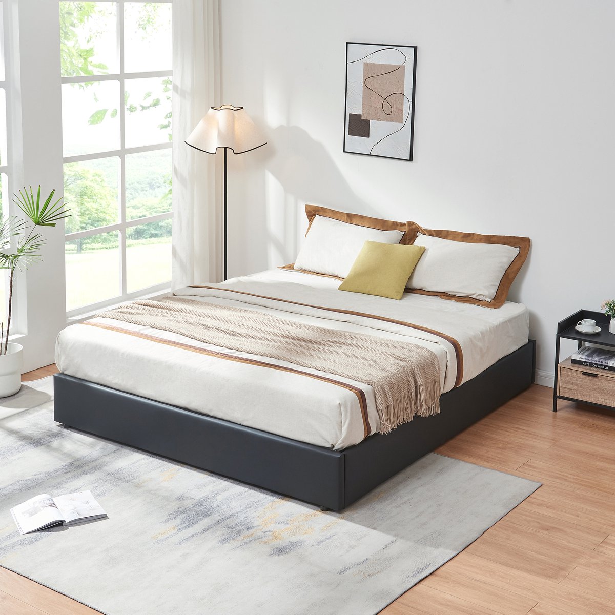 en.casa Tweepersoonsbed Nola met bedbodem kunstleer 200x180 cm zwart [en.casa]