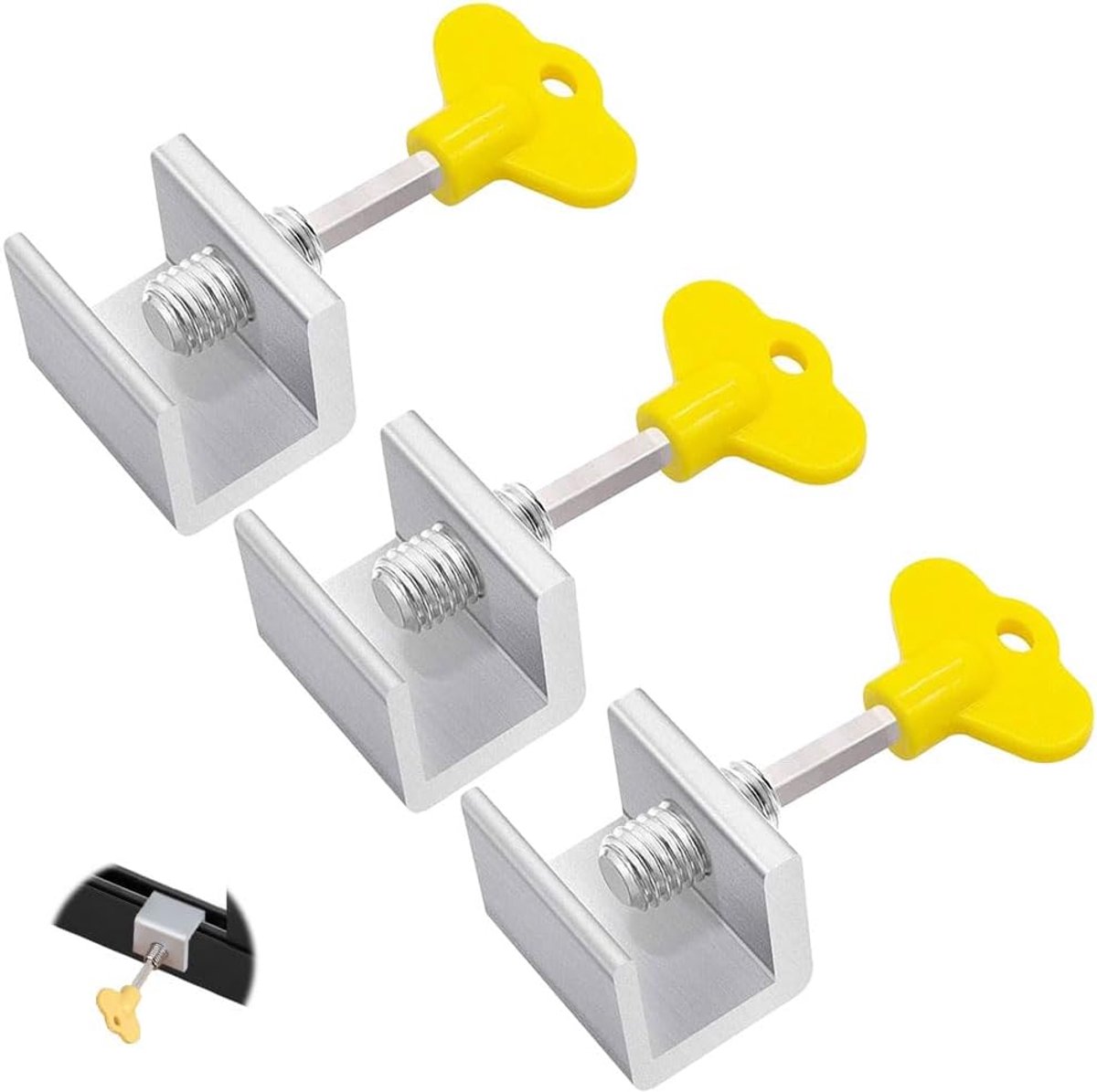 Image of 3 stuks schuifraamstopper, schuifraamslot, schuifraamslot, raamstopper, balkondeurslot en raamslot. (3, zilver)