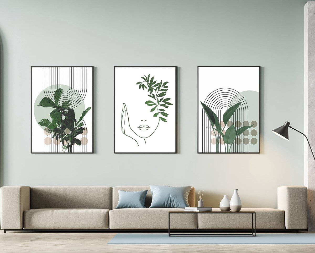 Azomor® Set van drie bohemian kunstposters met abstracte en natuurlijke thema's